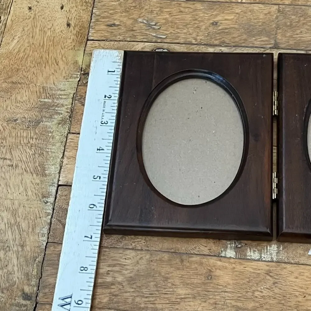 Vintage Lenox Photo Frame Double-Hinged Wood 3 x 4.5 in Oval Openings